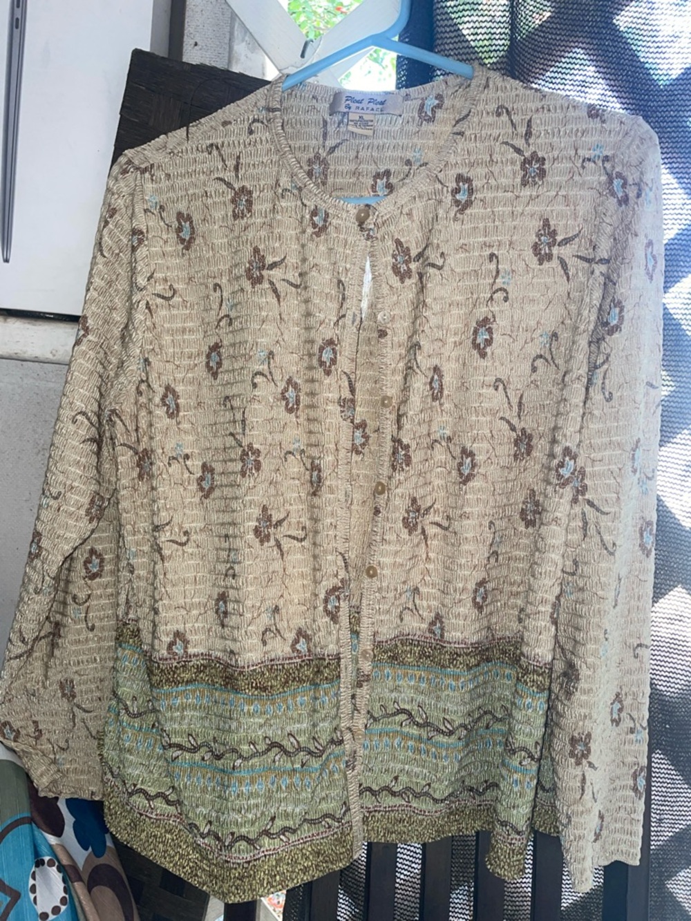 RAFAEL Cream Button-Front Floral Shirt with Brown and Light Blue Accents